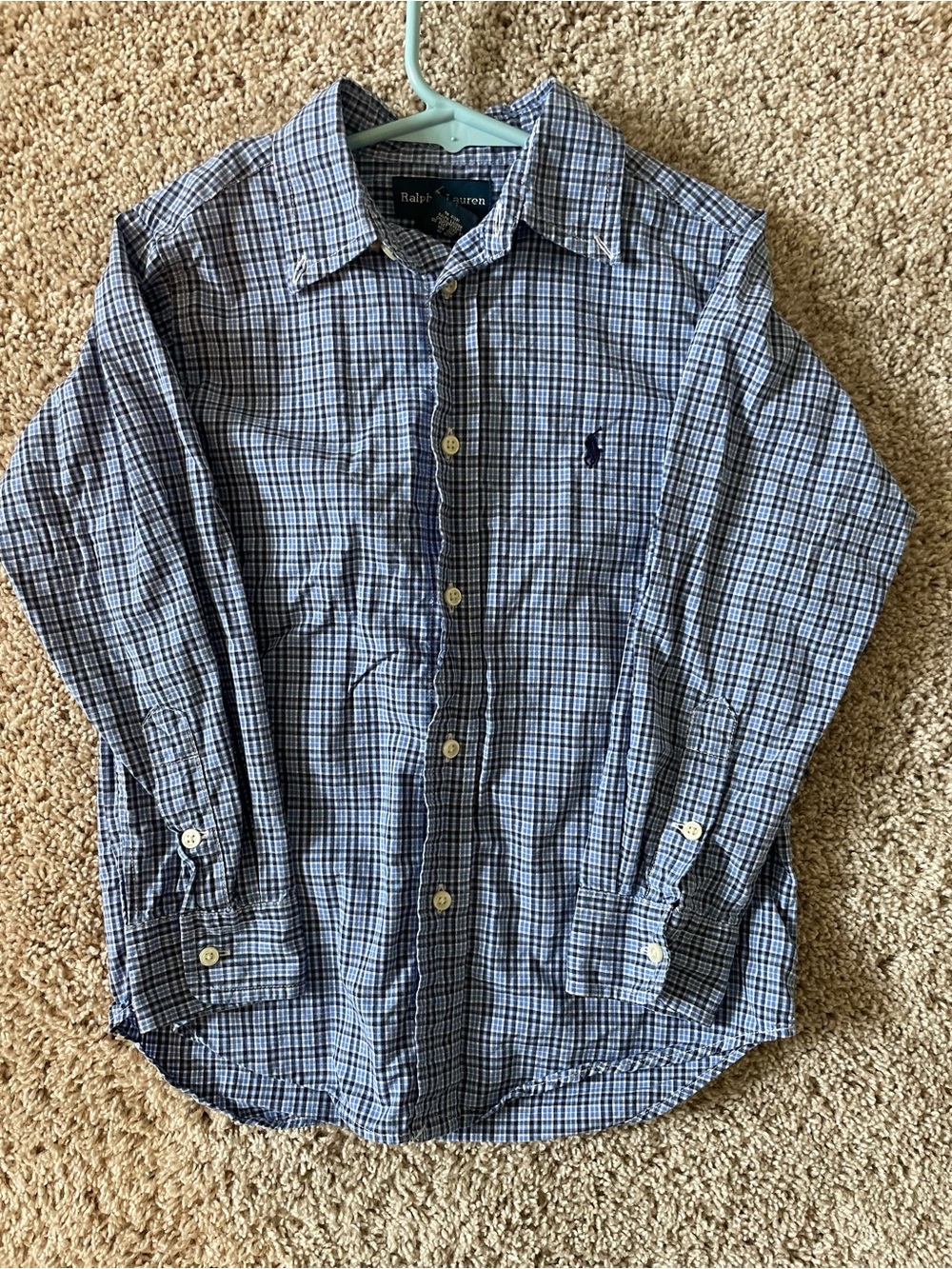Ralph Lauren Blue and White Plaid Long-Sleeve Button-Down Shirt